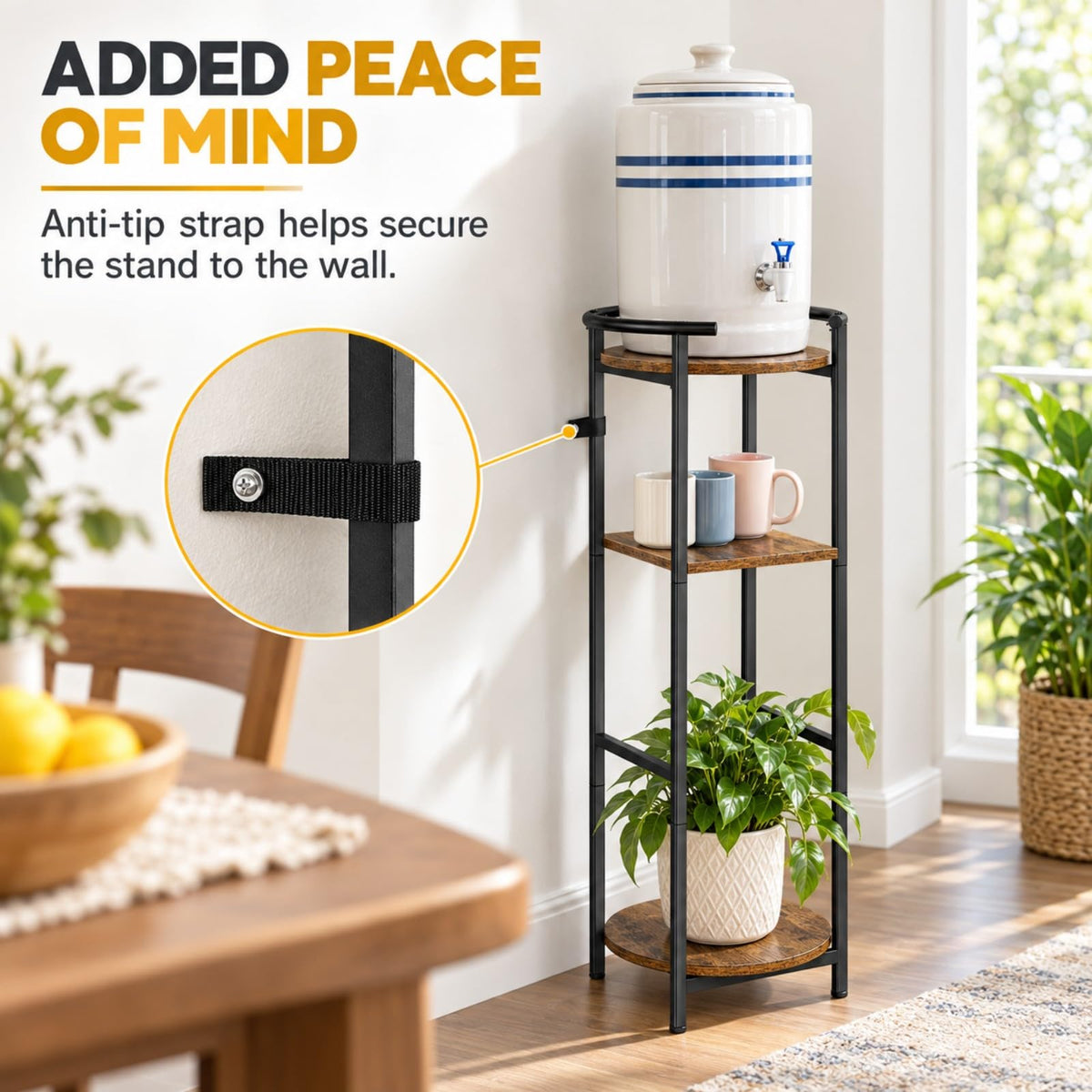 Wood 5 Gallon Water Dispenser Stand with Storage Shelf O259