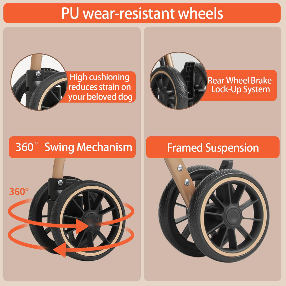 Pet Stroller with 4 Pu Wheels Foldable Z788