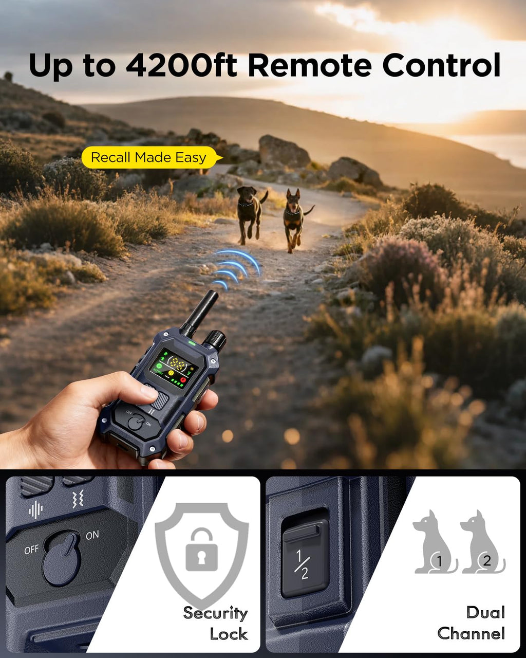 2 Dogs Dog Training Collar with Remote, 4 Training Modes, IP67 Waterproof O993