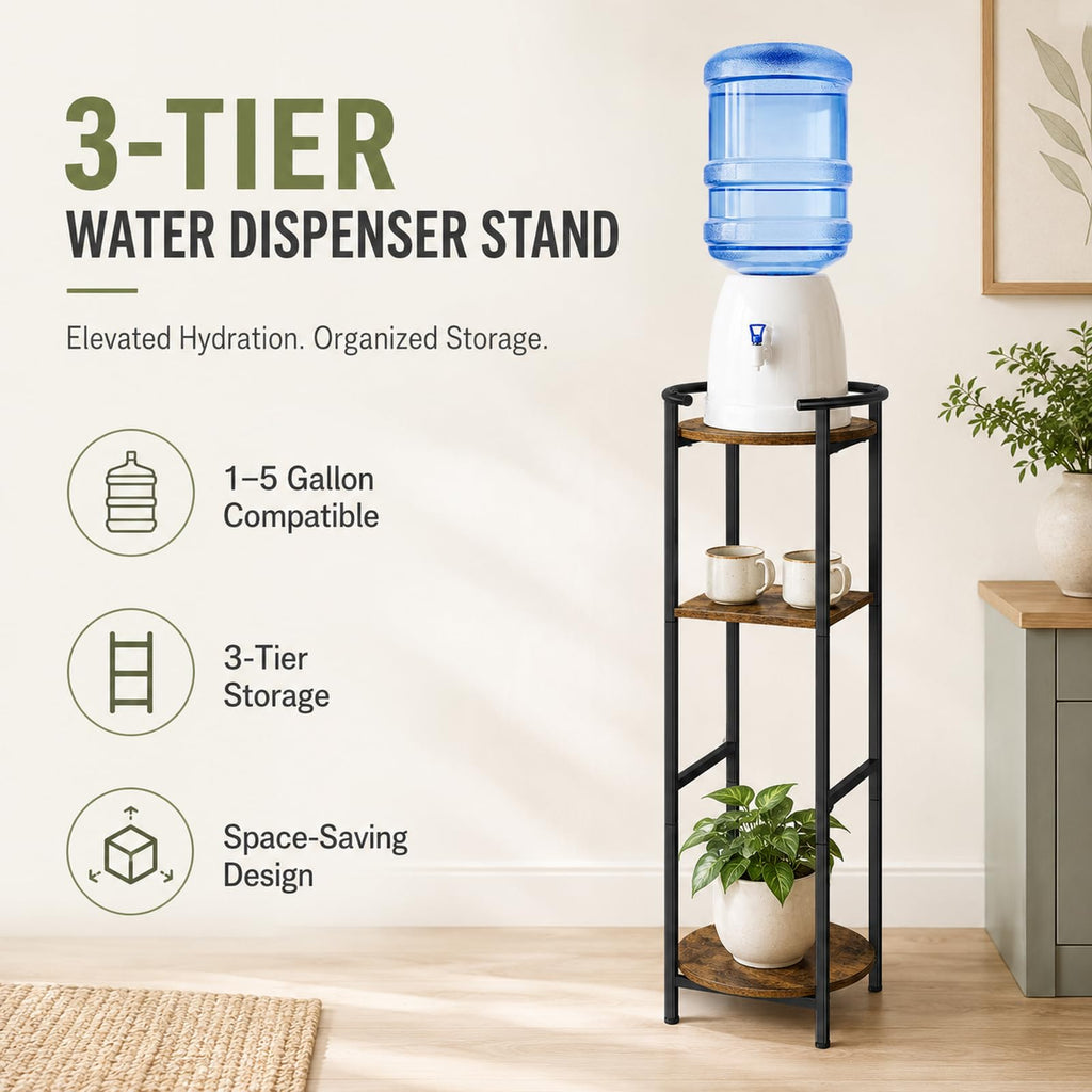 Wood 5 Gallon Water Dispenser Stand with Storage Shelf O259