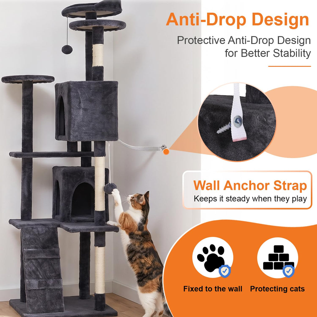 70" Dark Gray Cat Tree Tower W435260