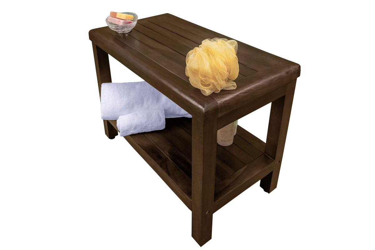 24" Teak Shower Bench with Shelf U54418