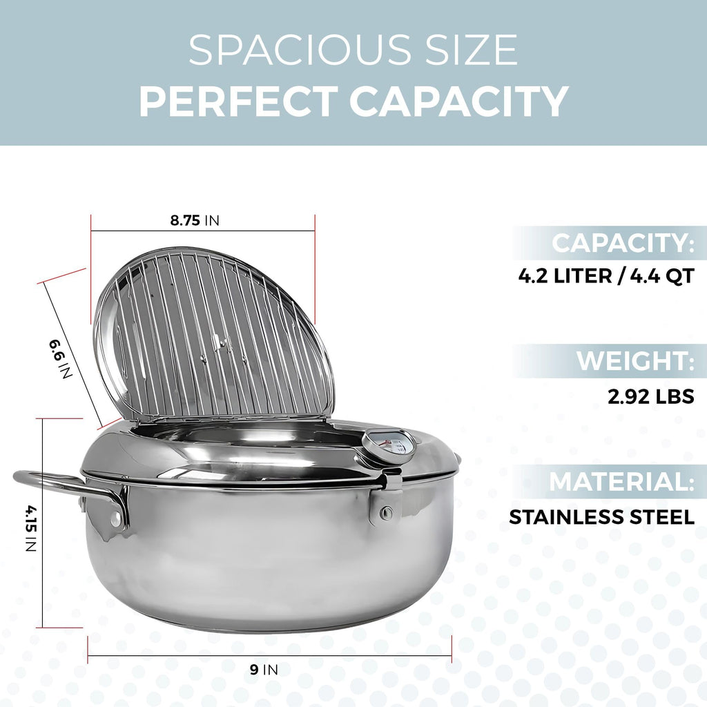 11-Inch Stainless Steel Deep Fryer Pot with Oil Thermometer Q105848