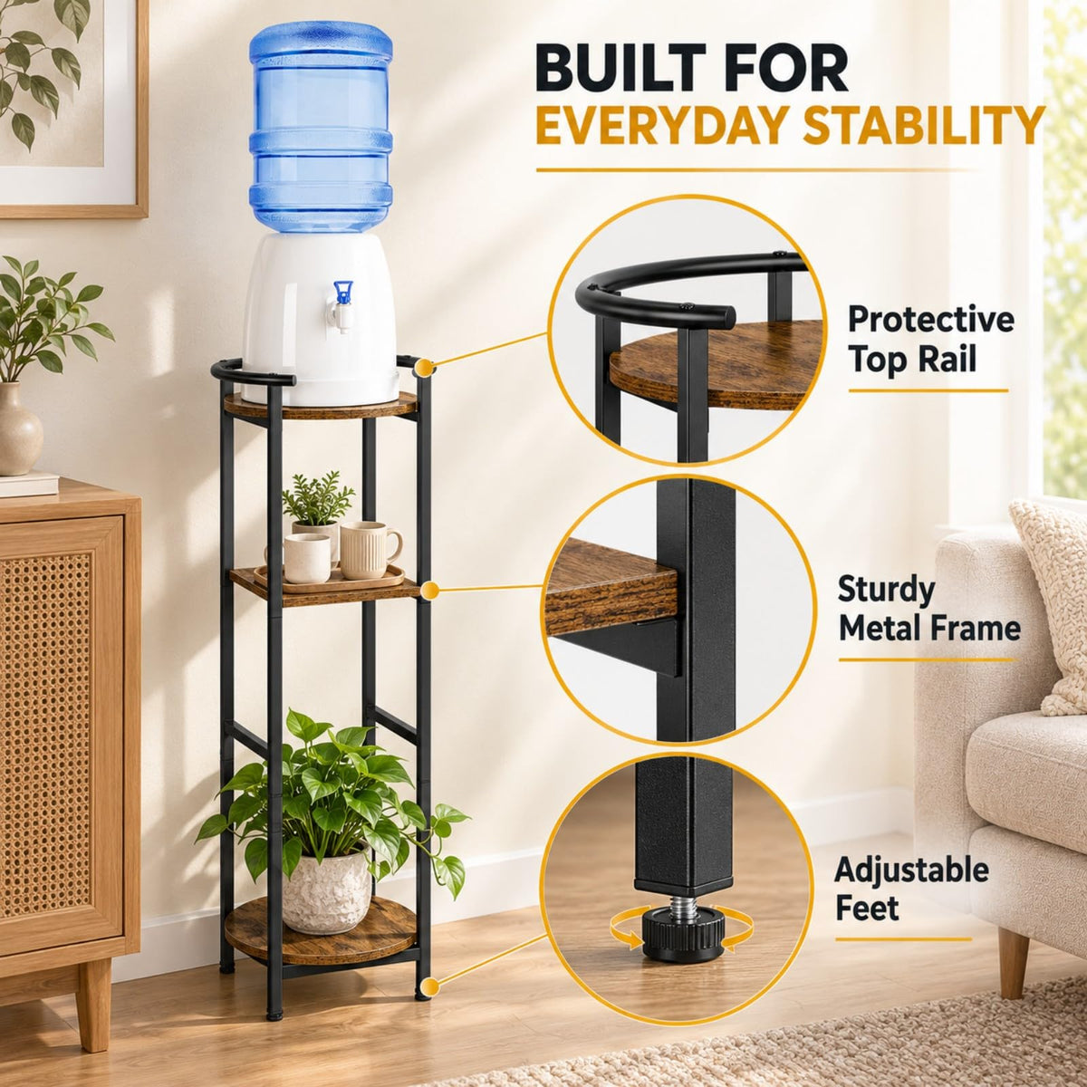 Wood 5 Gallon Water Dispenser Stand with Storage Shelf O259