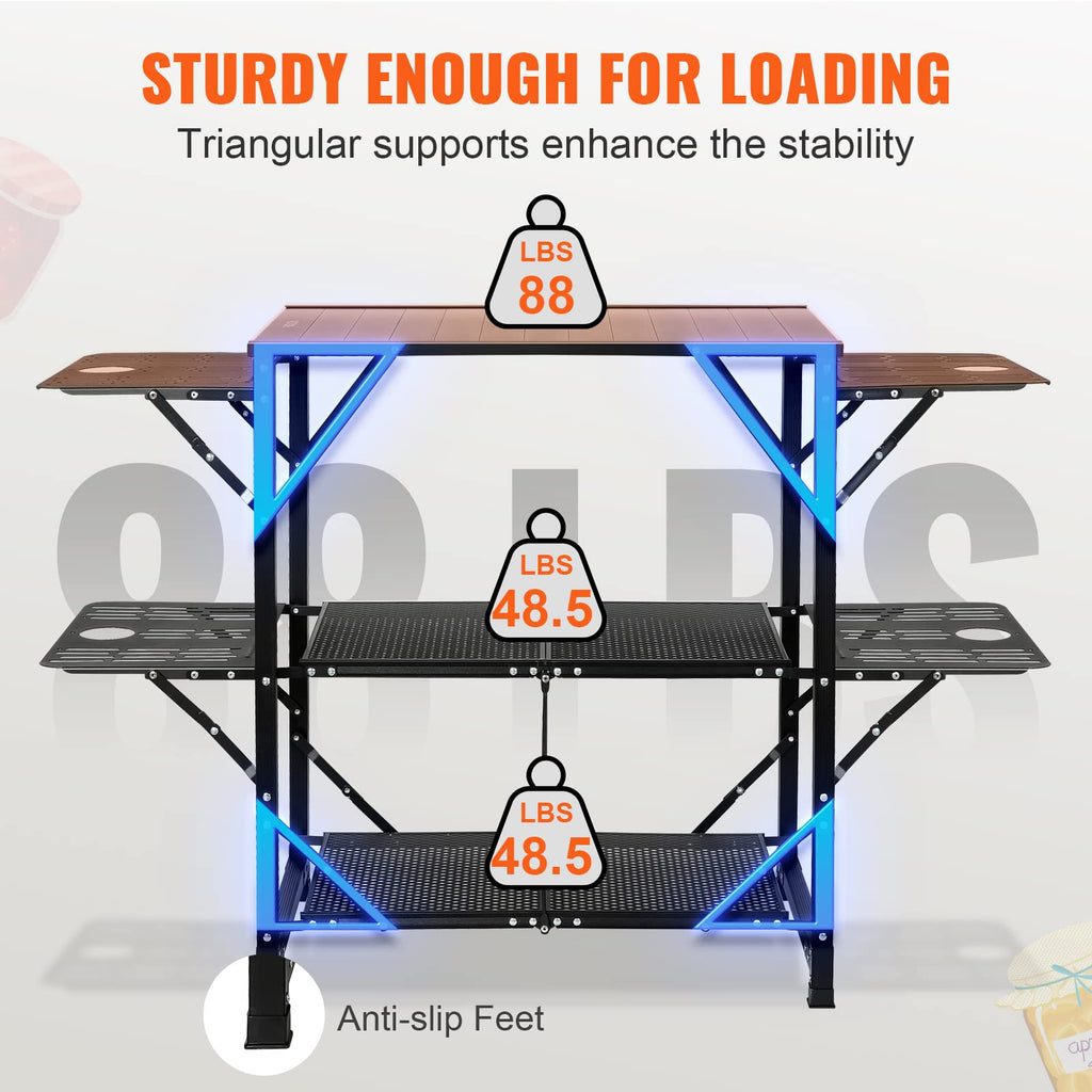 Aluminum Folding Camping Kitchen Table with 2 Shelves X5627