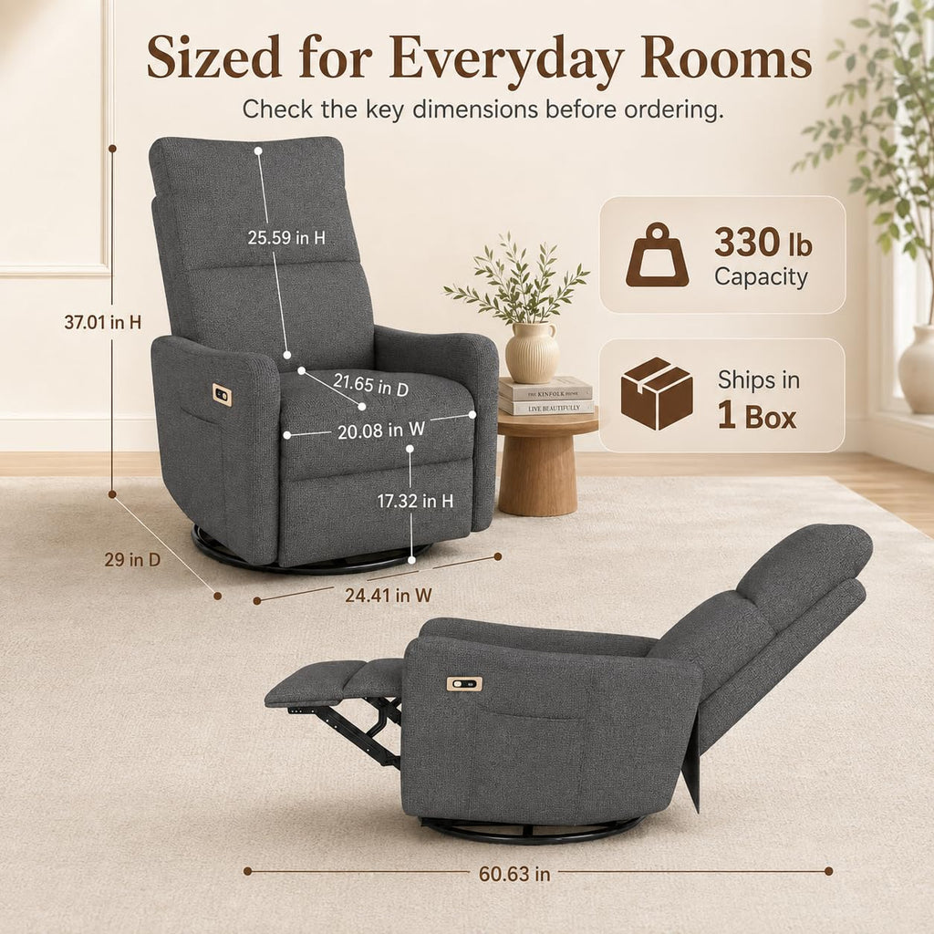 Dark Gray Swivel Rocker Recliner Chair W672