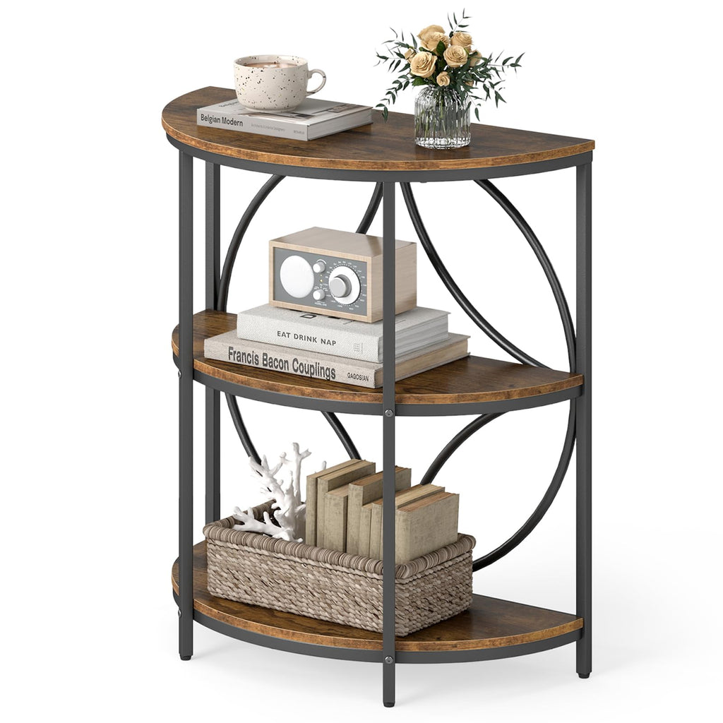 Half Round 3-Tier Sofa Side Table with Storage Shelves I92942