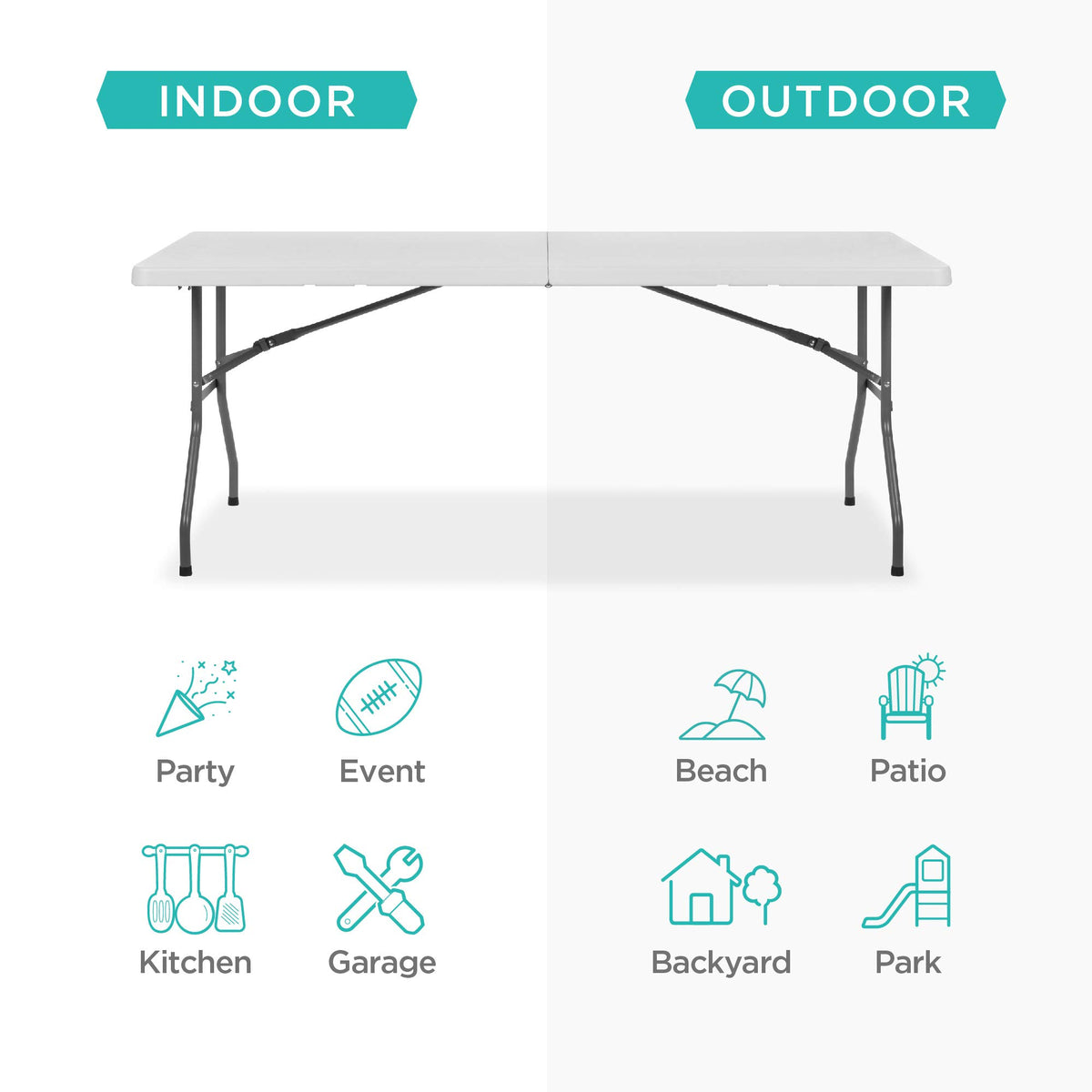 6ft White Plastic Folding Table U12064