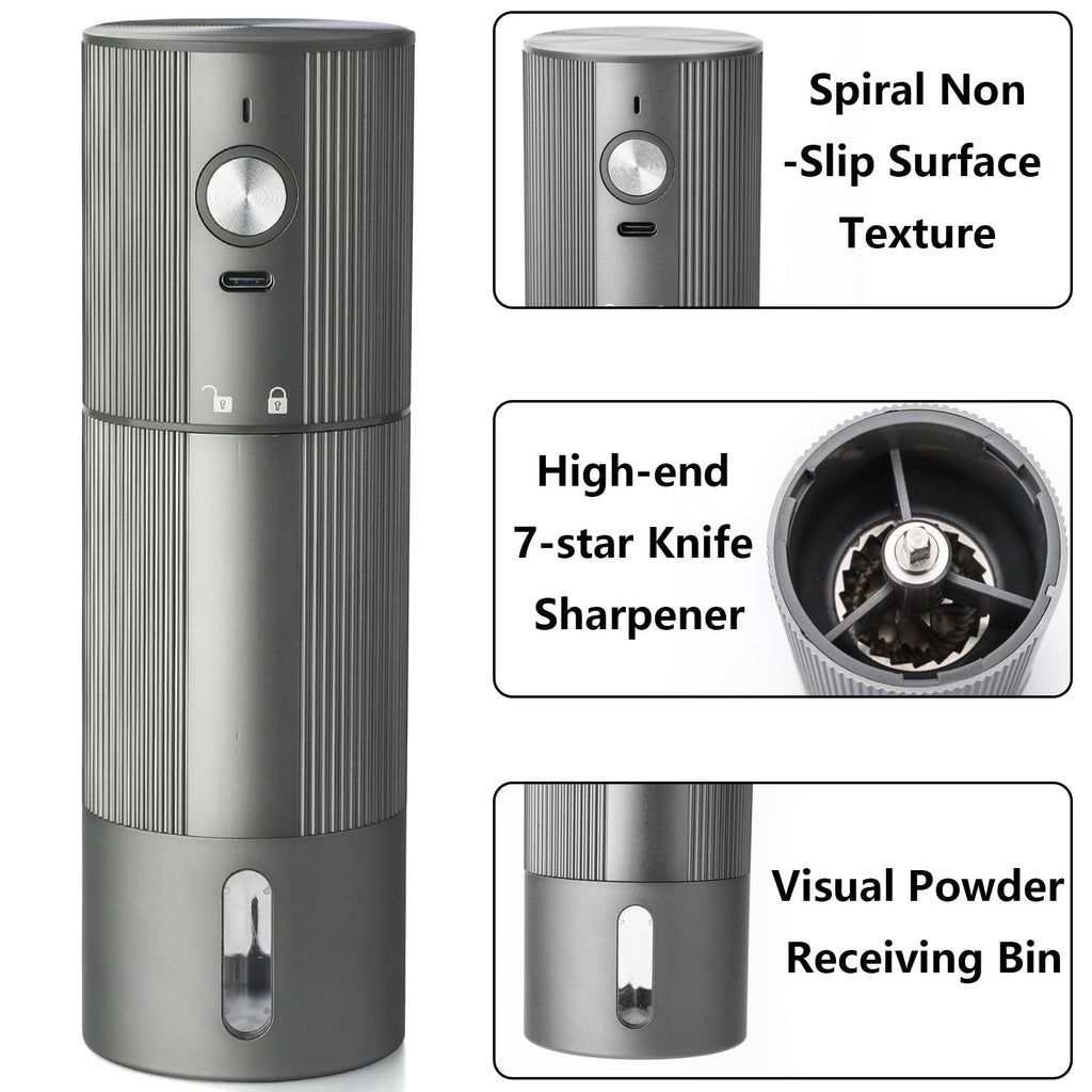 Portable Electric Burr Coffee Grinder, Stainless Steel Burrs, Grey O2342