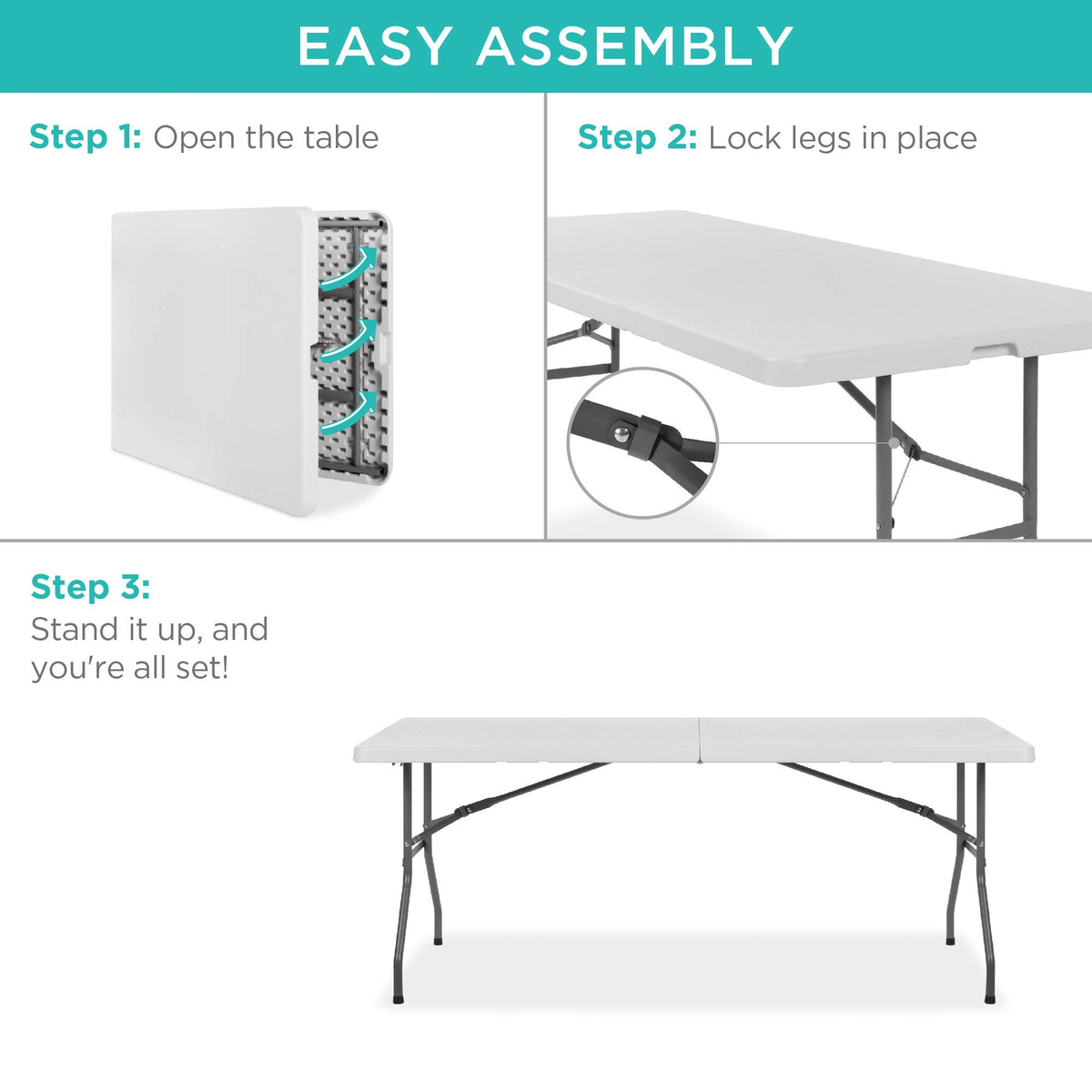 6ft White Plastic Folding Table U12064