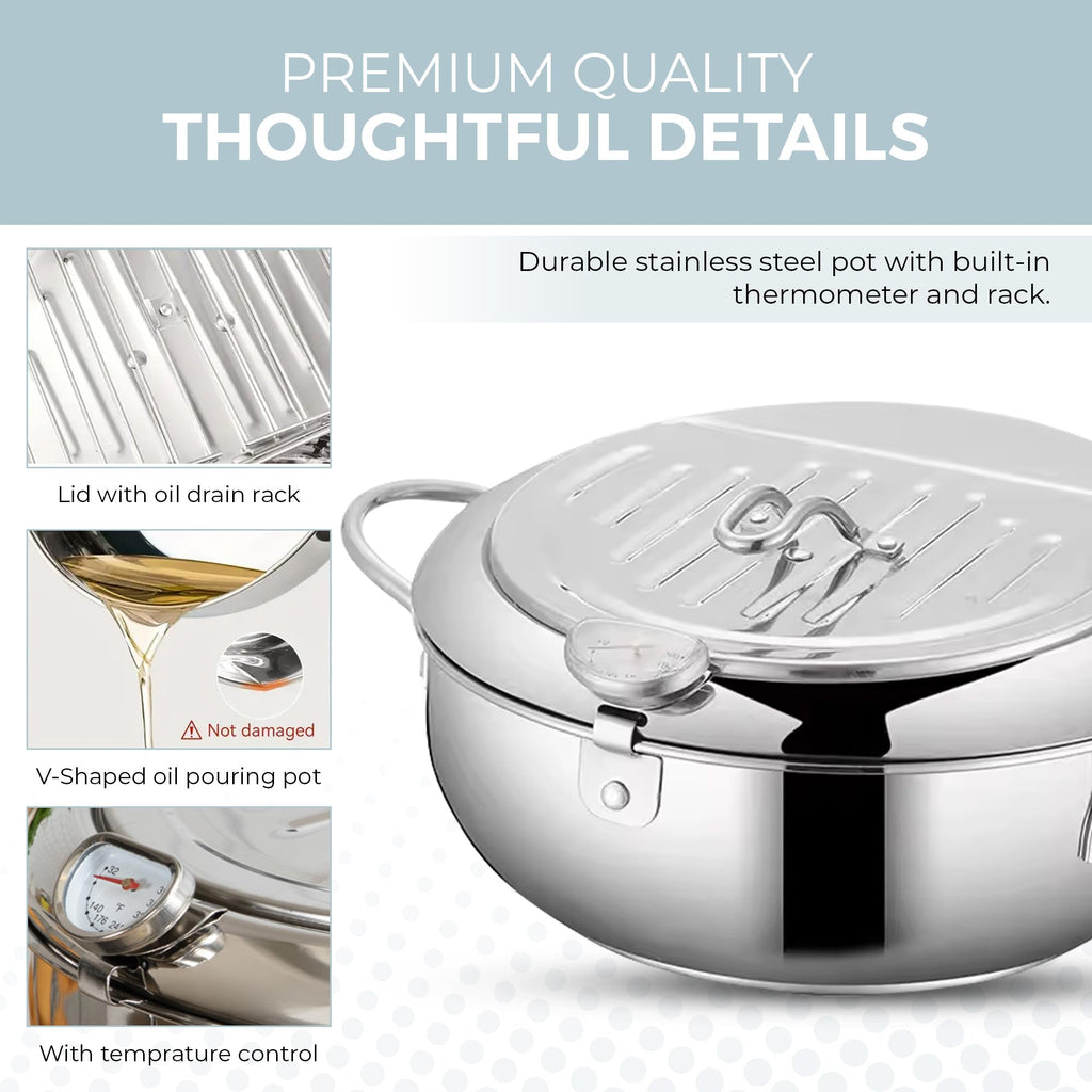 11-Inch Stainless Steel Deep Fryer Pot with Oil Thermometer Q105848
