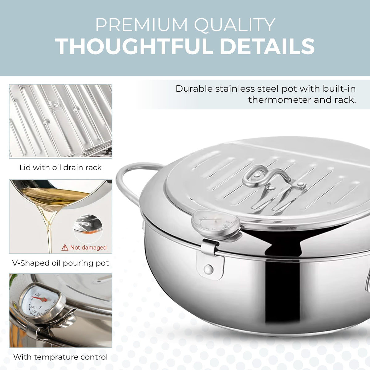 11-Inch Stainless Steel Deep Fryer Pot with Oil Thermometer Q105848