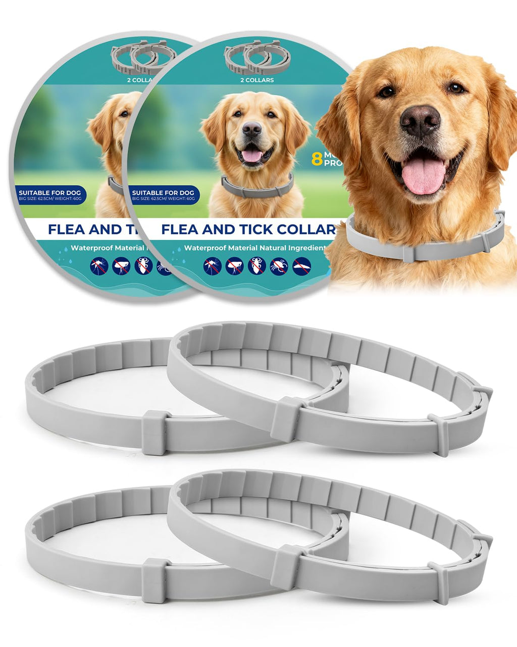 4 Pack Adjustable Waterproof Flea & Tick Dog Collar E430102