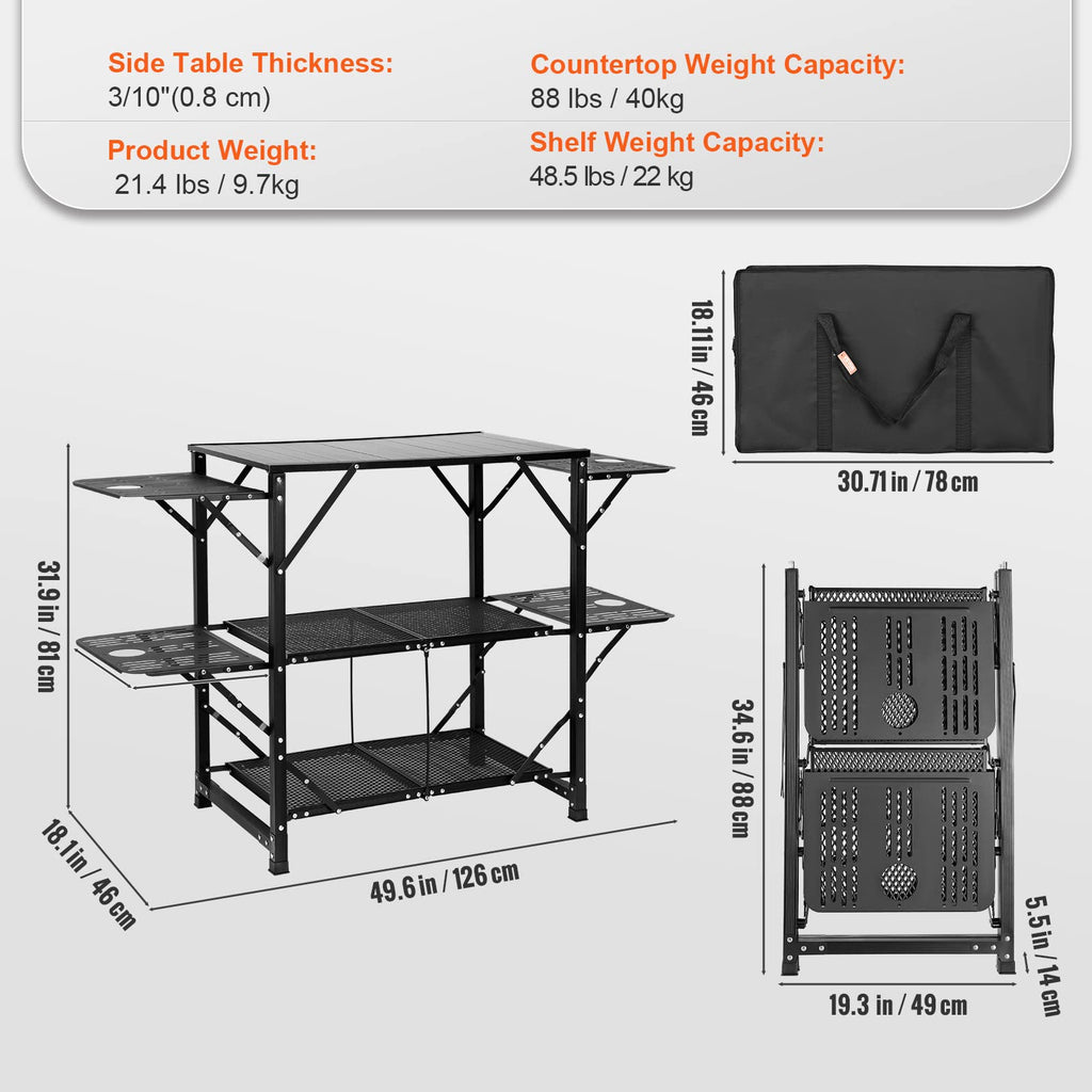 Aluminum Folding Camping Kitchen Table with 2 Shelves X5627