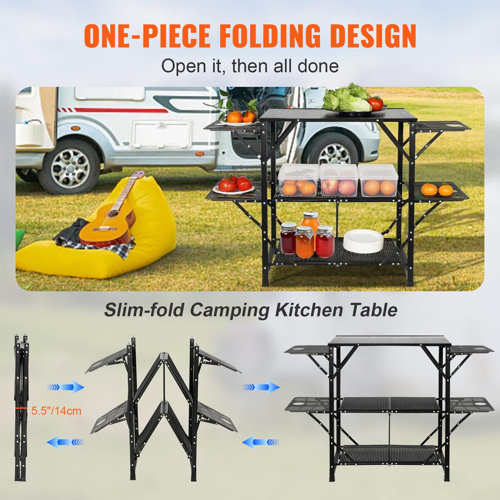 Aluminum Folding Camping Kitchen Table with 2 Shelves X5627