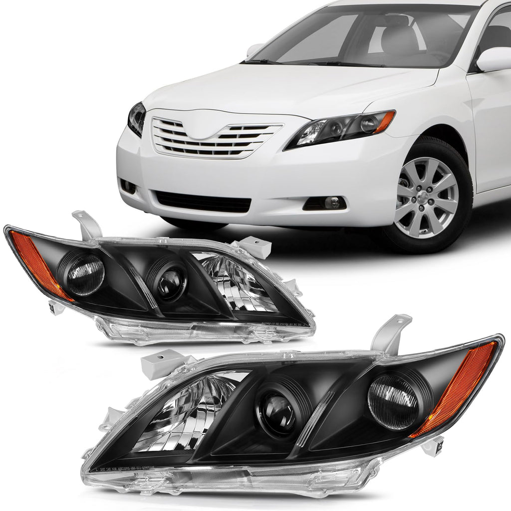 Headlights For Toyota Camry 2007-2009 Black Housing Amber Reflector Clear Lens D12331