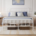 Full Size White Metal Platform Bed Frame with Headboard J7729