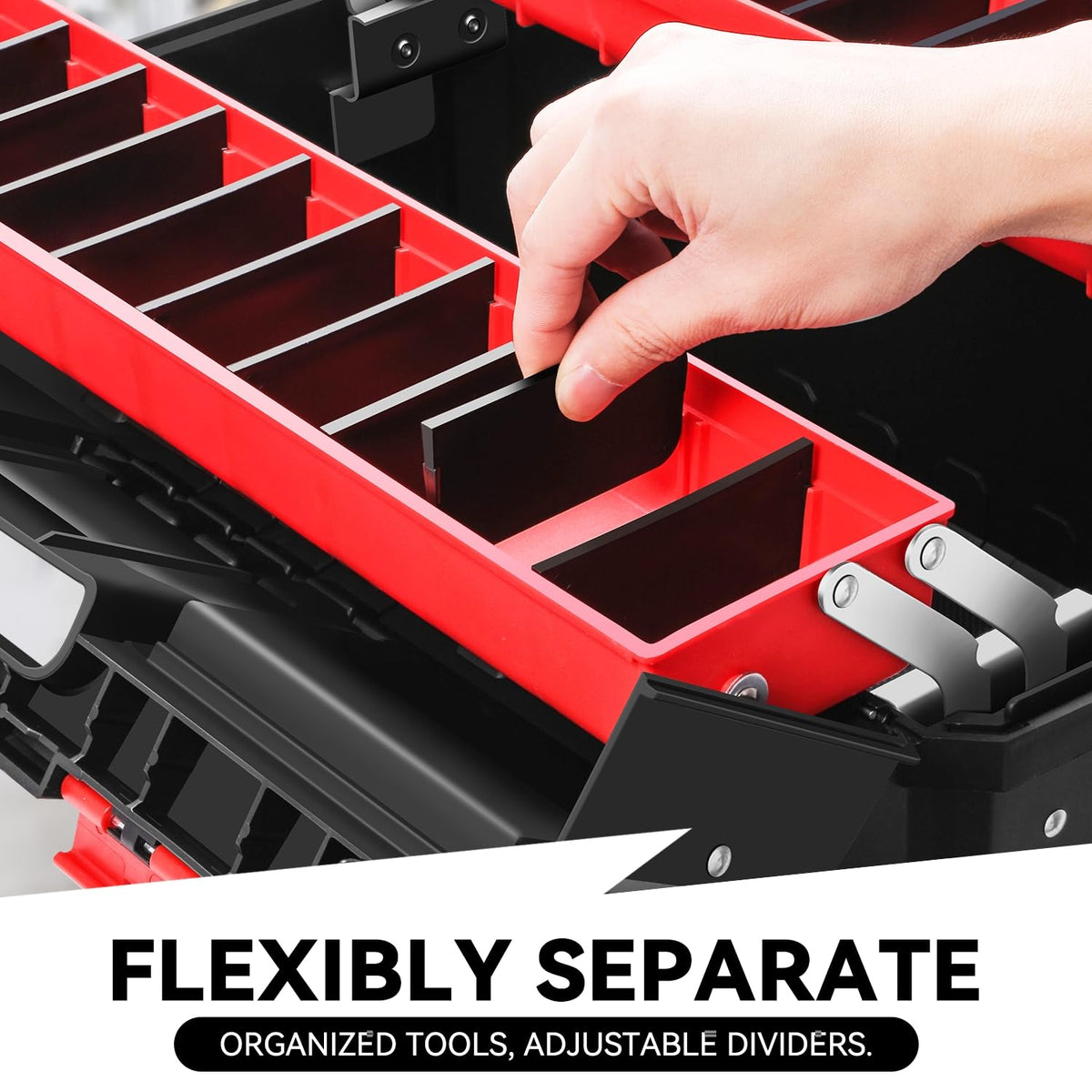 Foldable 2-layer Tool Box with Non-Slip Handle Tray Storage, Red U95238