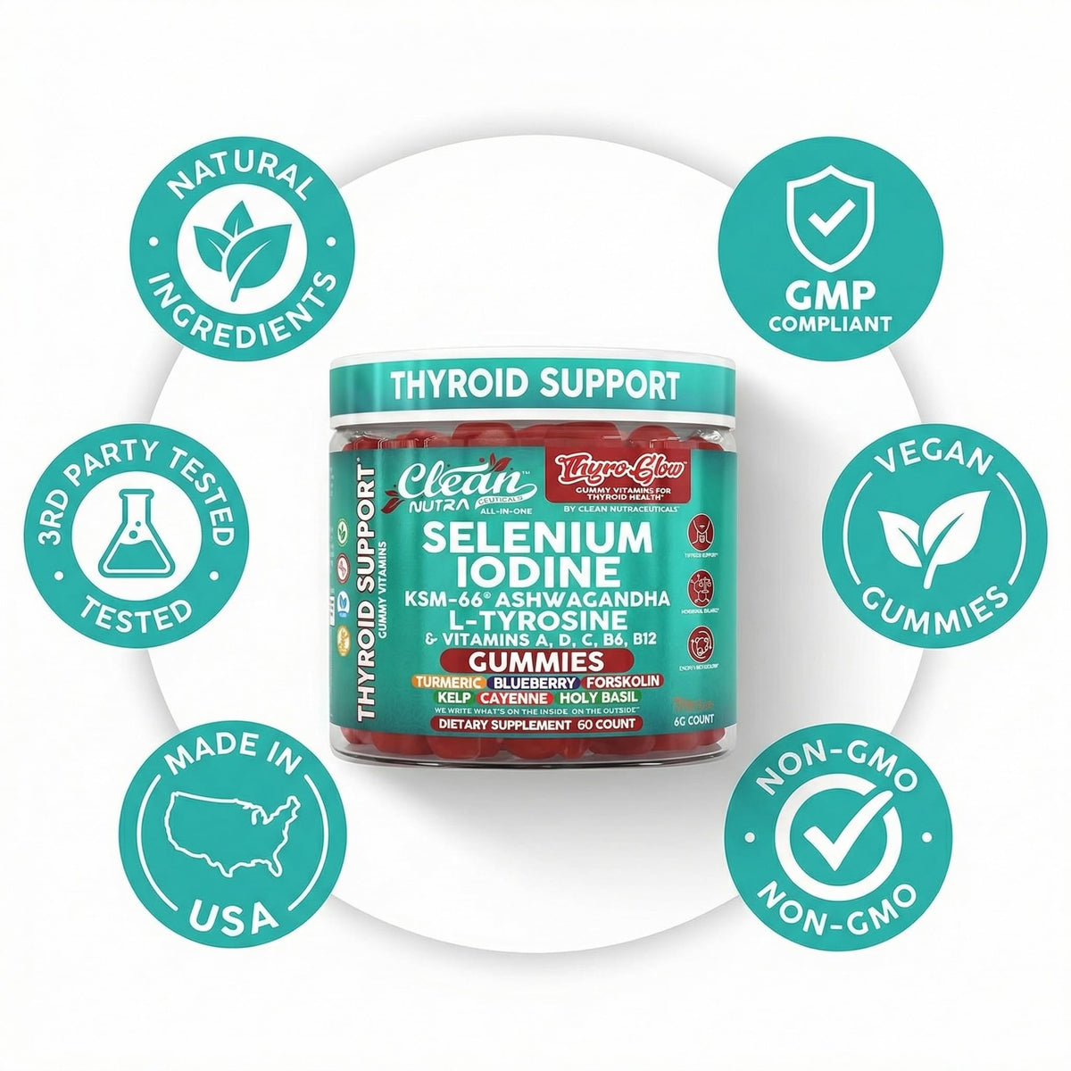 Thyroid Support Gummies Selenium Iodine Ashwagandha Turmeric Blueberry Q390