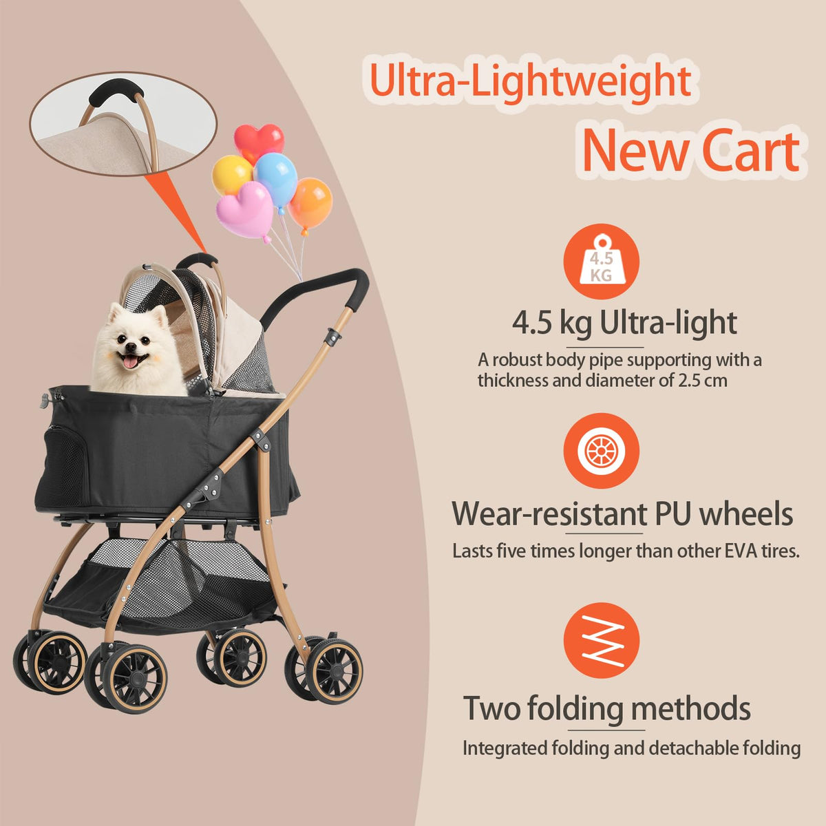 Pet Stroller with 4 Pu Wheels Foldable Z788