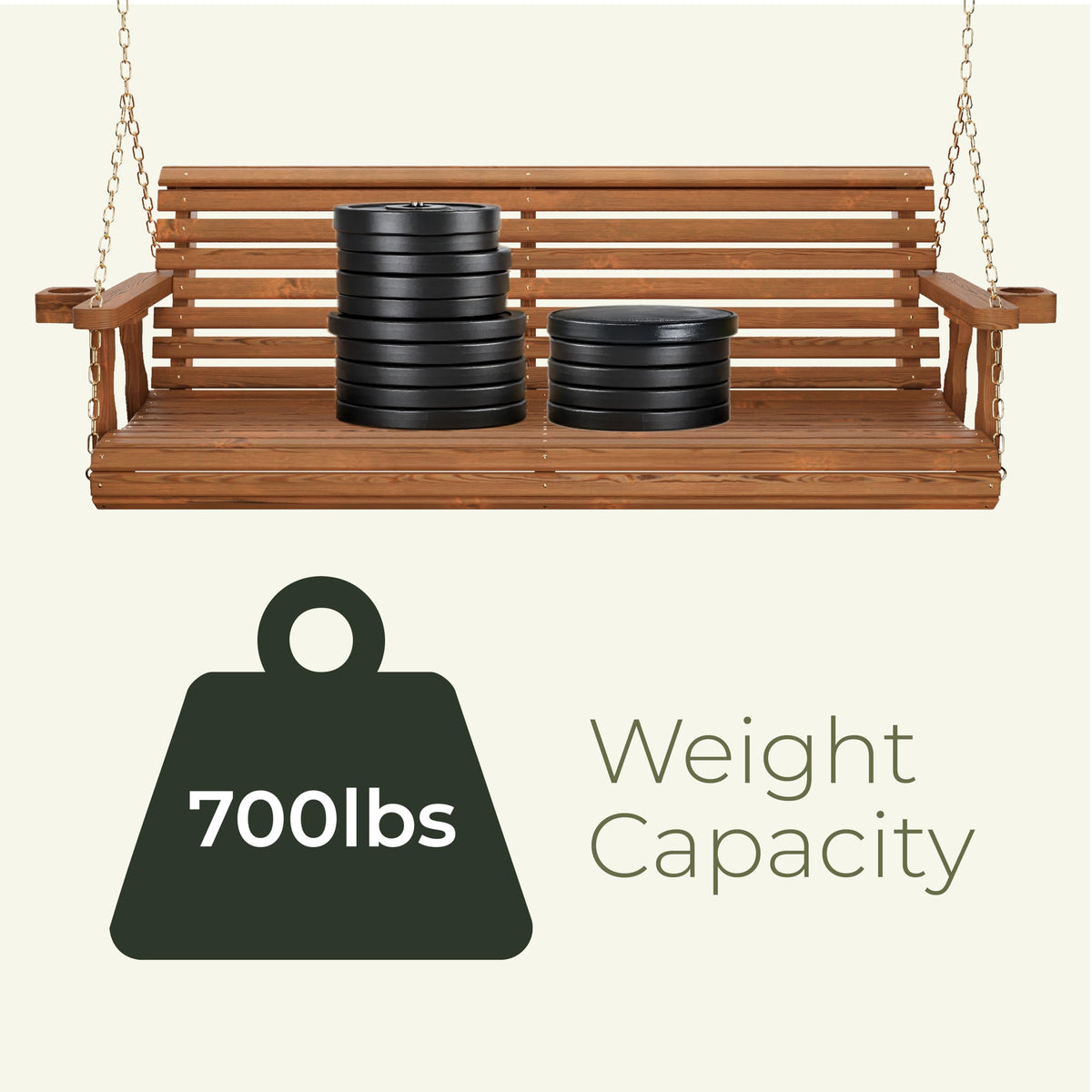 Heavy Duty 700 Lb Capacity Porch Swing with Cup Holders T684