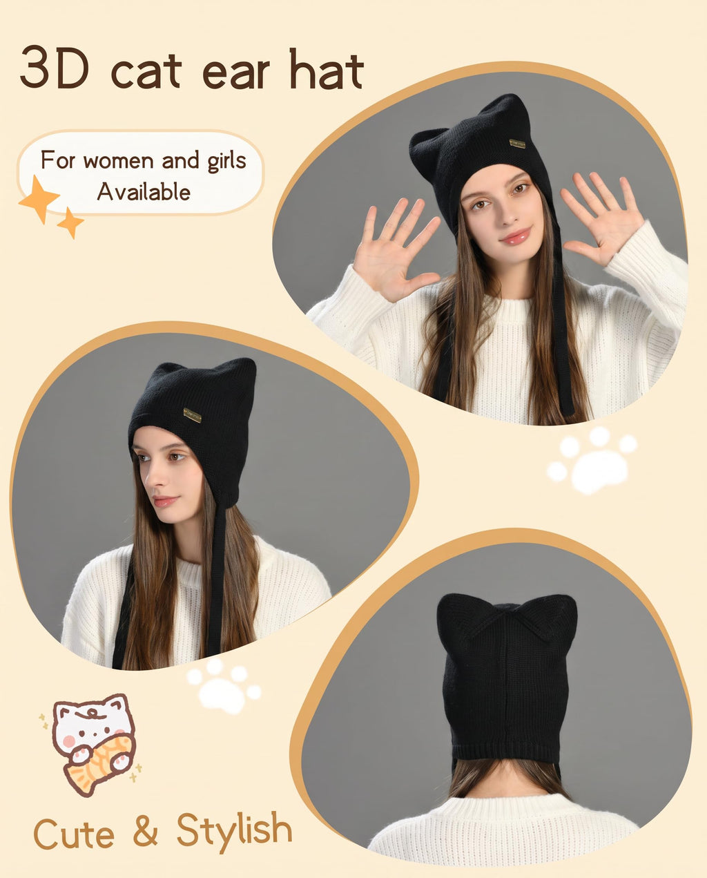 Cat Ear Beanie Wool Knit Hats J9453