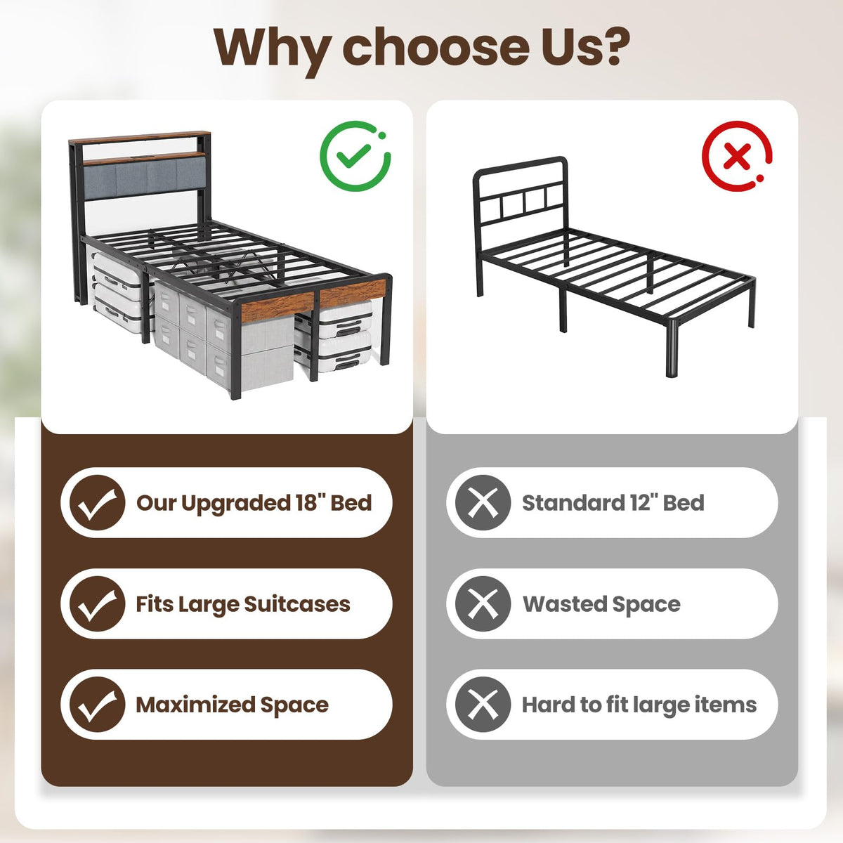 Twin Bed Frame with 18-Inch Under-Bed Storage and RGB LED Lights E6170