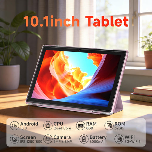 10 Inch Android Tablet, 8GB RAM 32GB Storage, HD IPS Display, 6000mAh Battery, with Case & Stylus Pen S8495