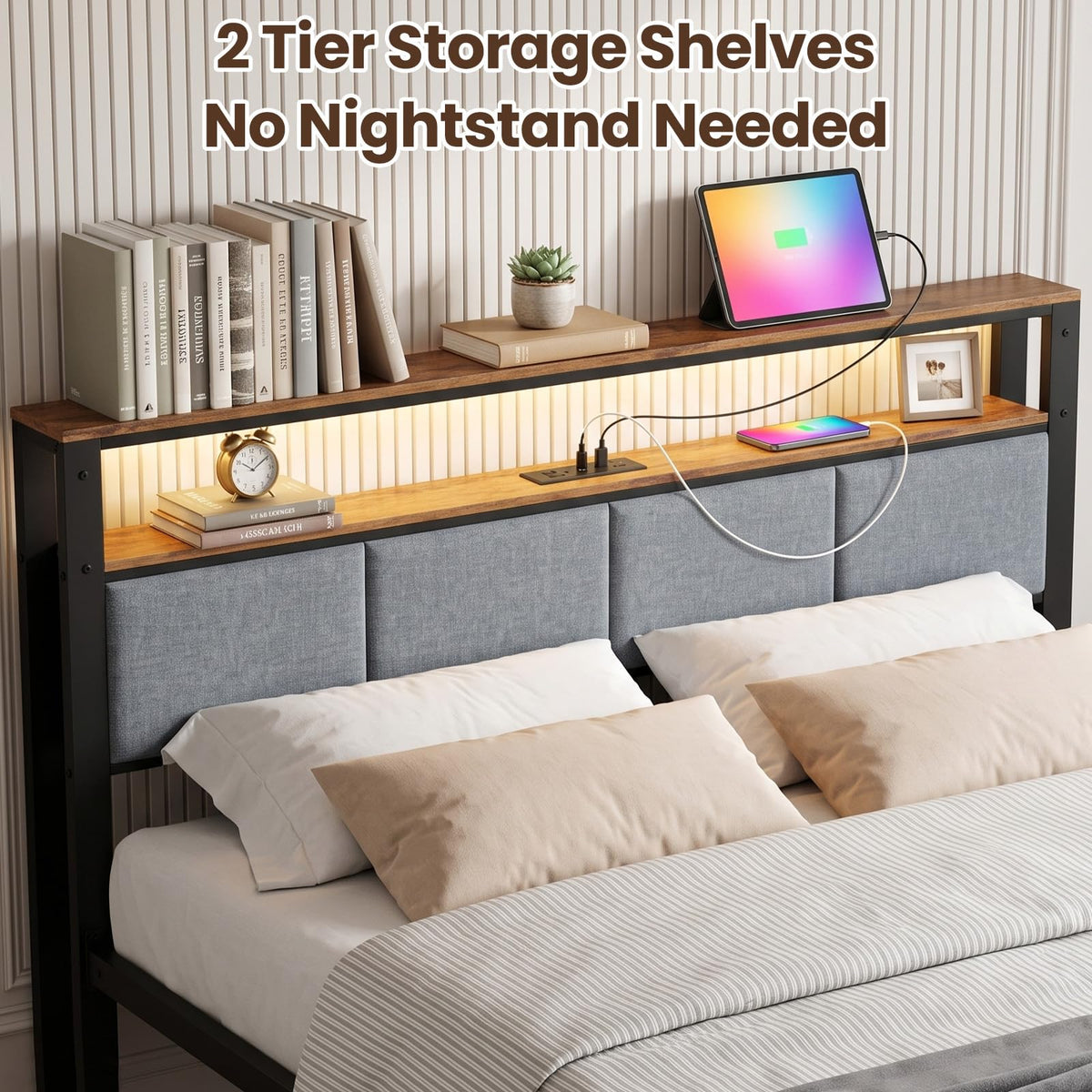 Twin Bed Frame with 18-Inch Under-Bed Storage and RGB LED Lights E6170