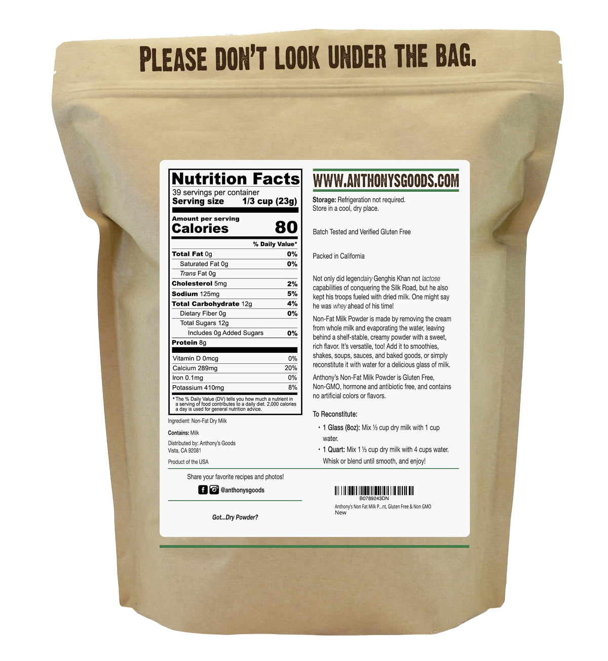 Non Fat Instant Milk Powder 2 lb A913