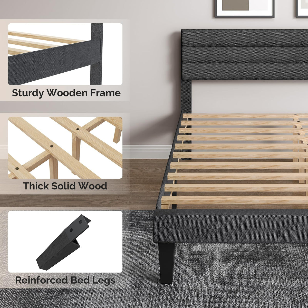 Queen Size Linen Fabric Upholstered Platform Bed Frame F246