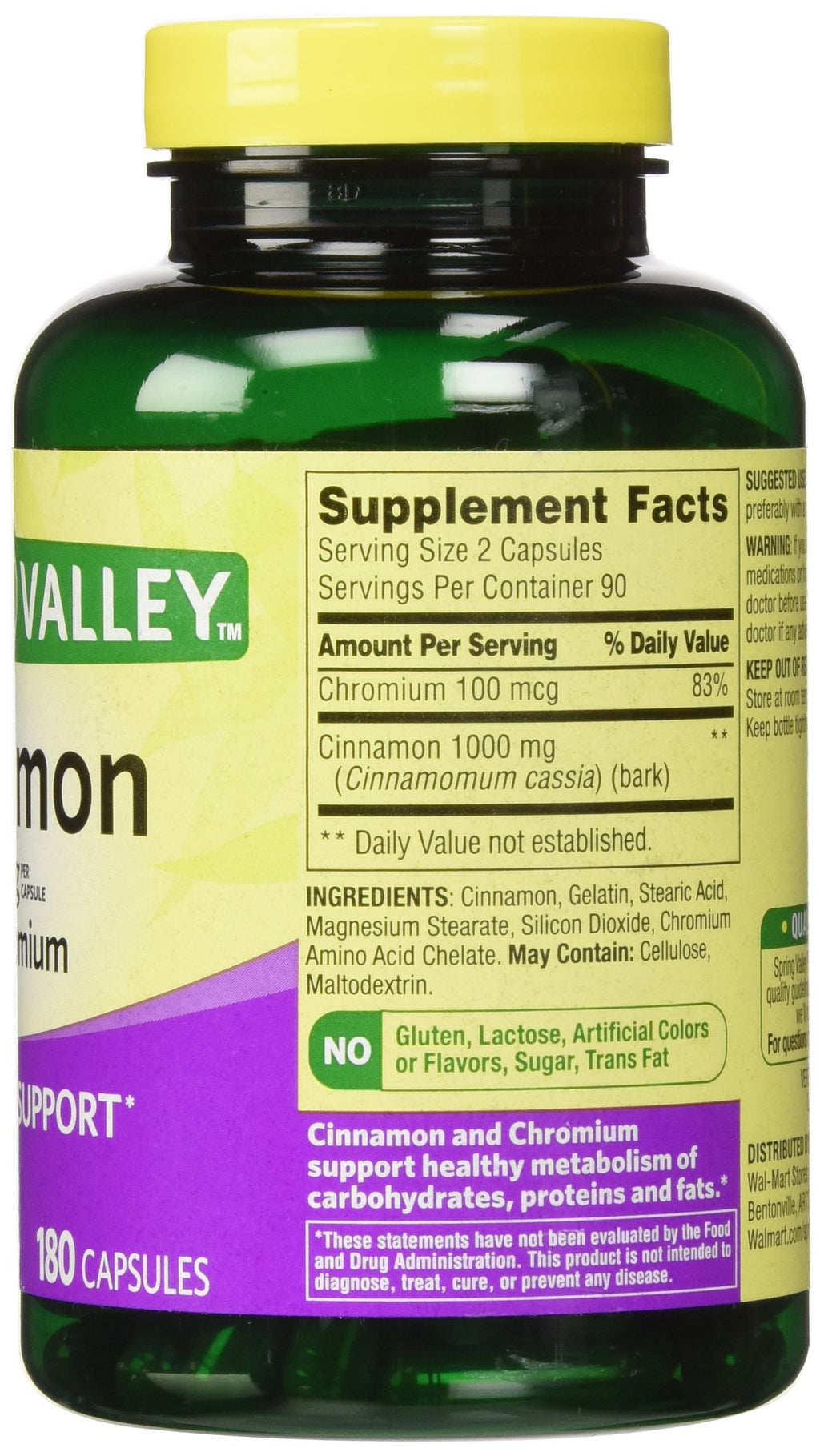 Cinnamon 500mg Plus Chromium 2 Bottles of 180 Capsules V2096