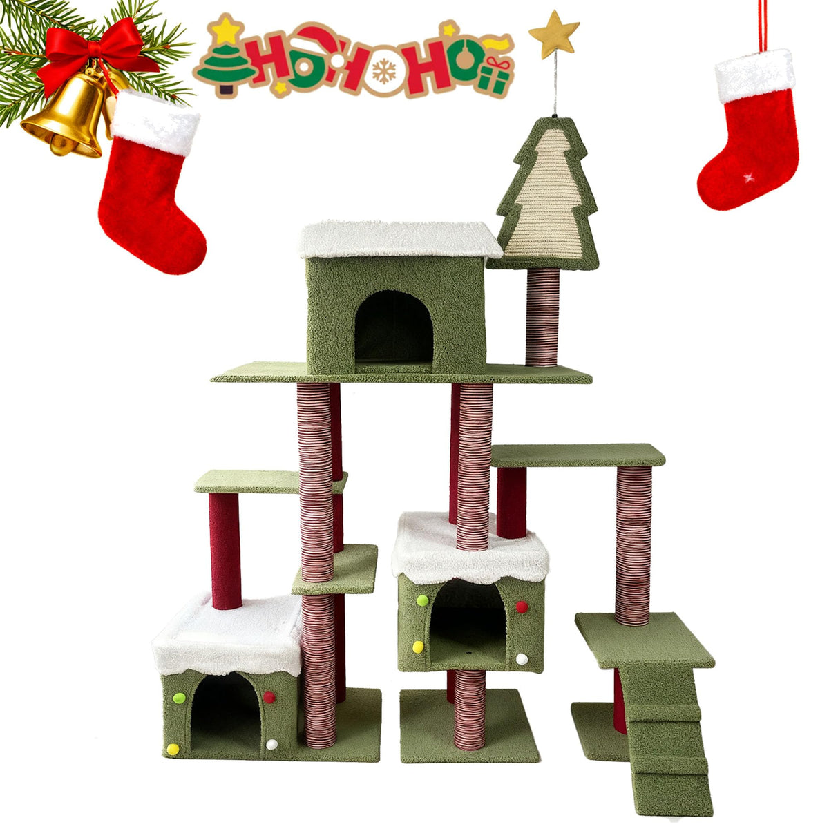 60 Inch Extra Large Cat Tree with 3 Condos and Climbing Ladder F488