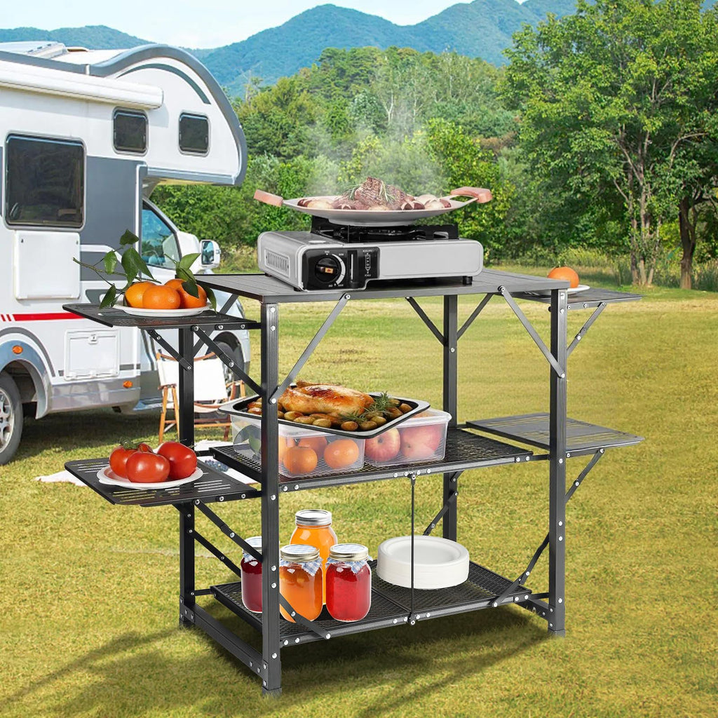Aluminum Folding Camping Kitchen Table with 2 Shelves X5627