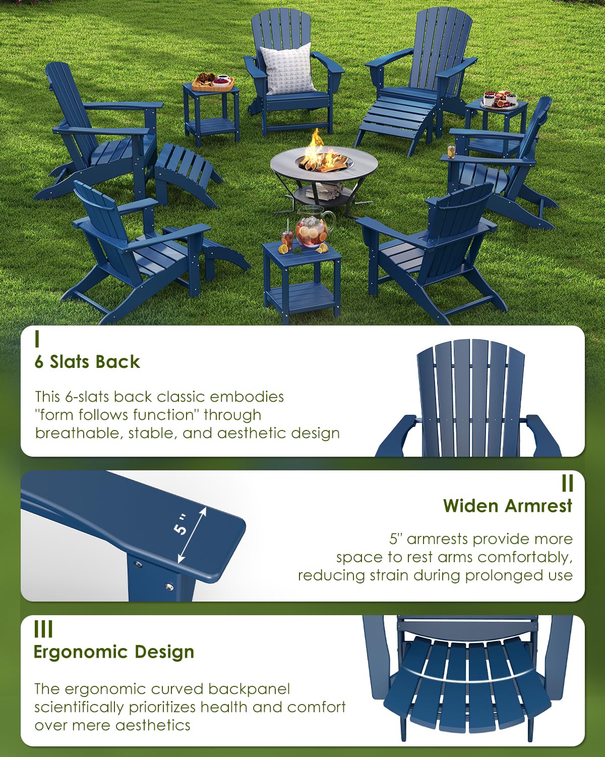 Oversized Adirondack Chairs Set of 2 HDPE All Weather Blue C41571
