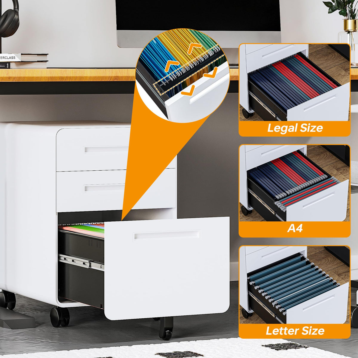 3 Drawer White Metal Filing Cabinet with Lock J7656