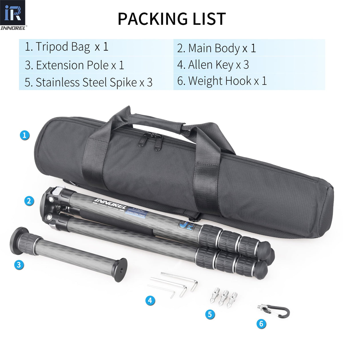Carbon Fiber Tripod Without Head Portable Compact Travel Tripod 55lbs Max Load X281589