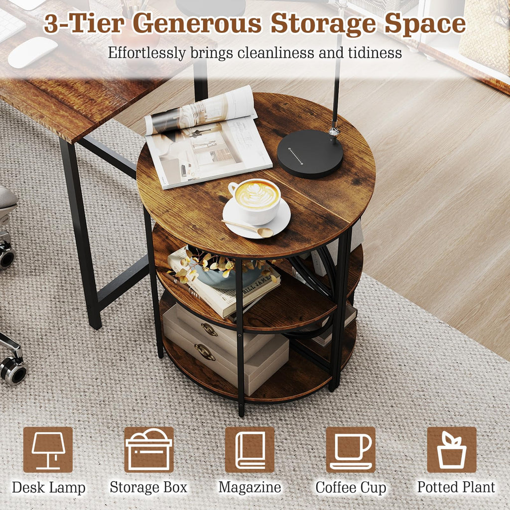 Half Round 3-Tier Sofa Side Table with Storage Shelves I92942