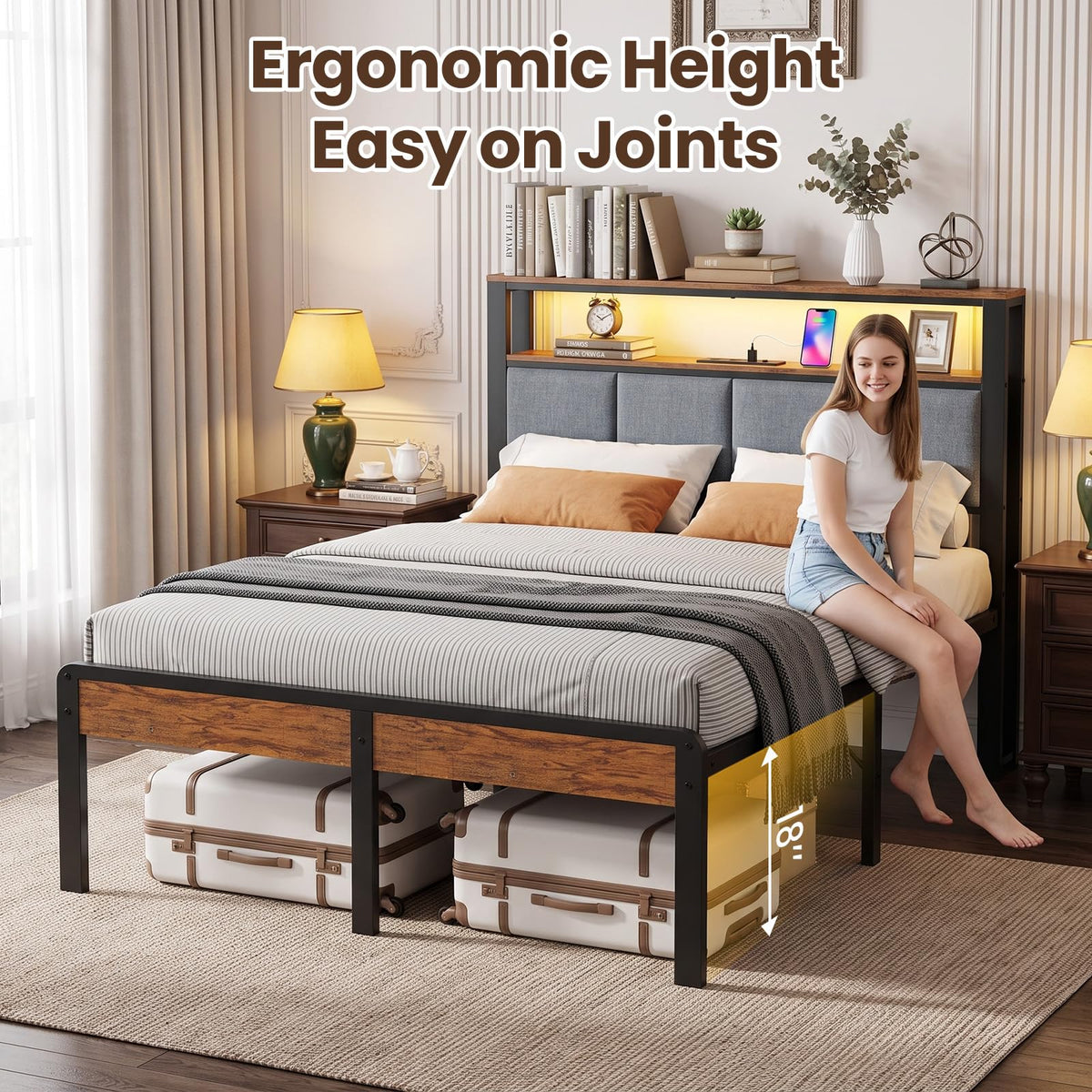 Twin Bed Frame with 18-Inch Under-Bed Storage and RGB LED Lights E6170