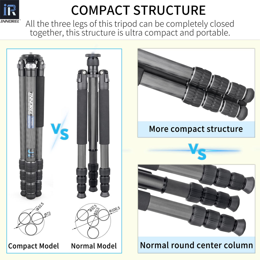 Carbon Fiber Tripod Without Head Portable Compact Travel Tripod 55lbs Max Load X281589