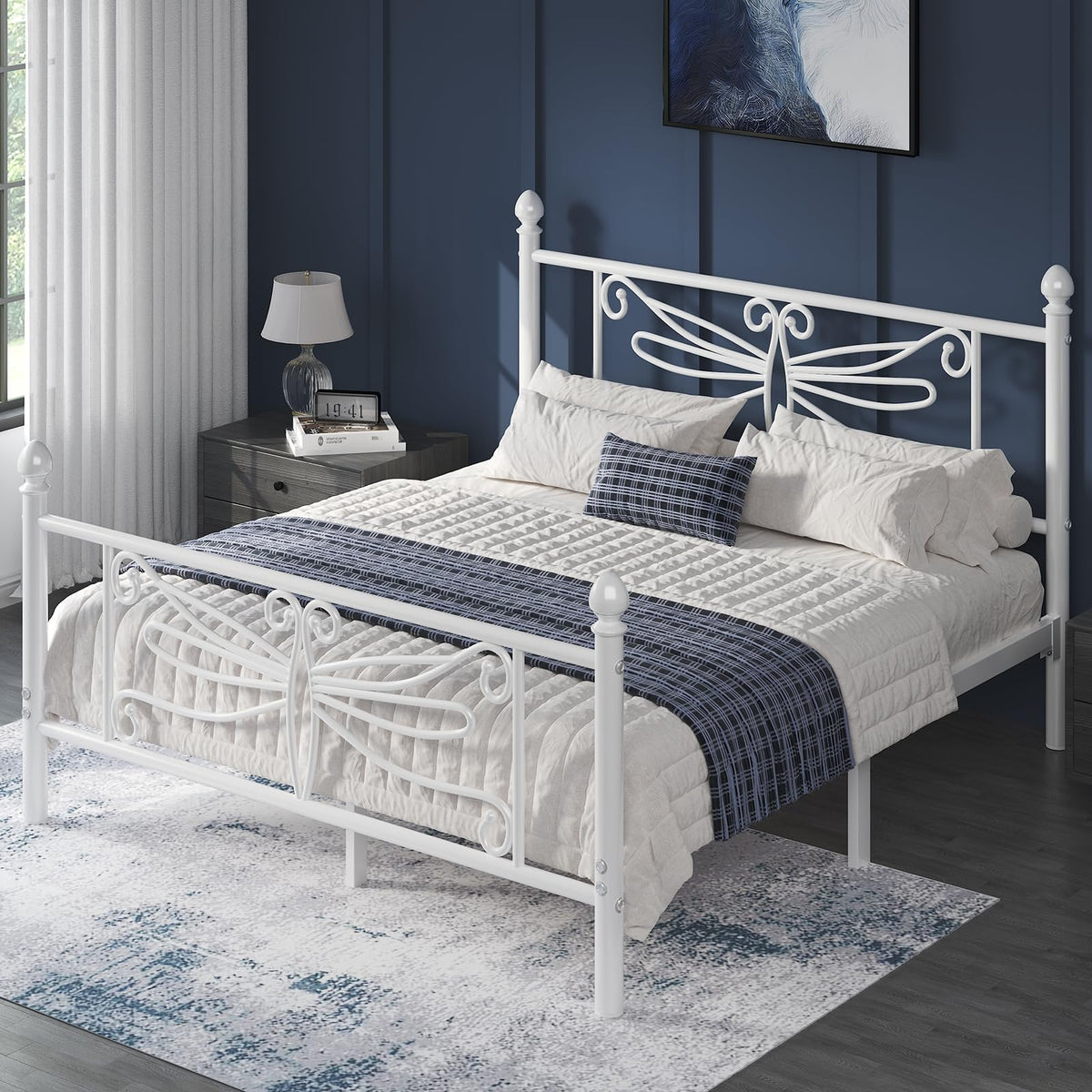 White Full Size Metal Platform Bed Frame S1326