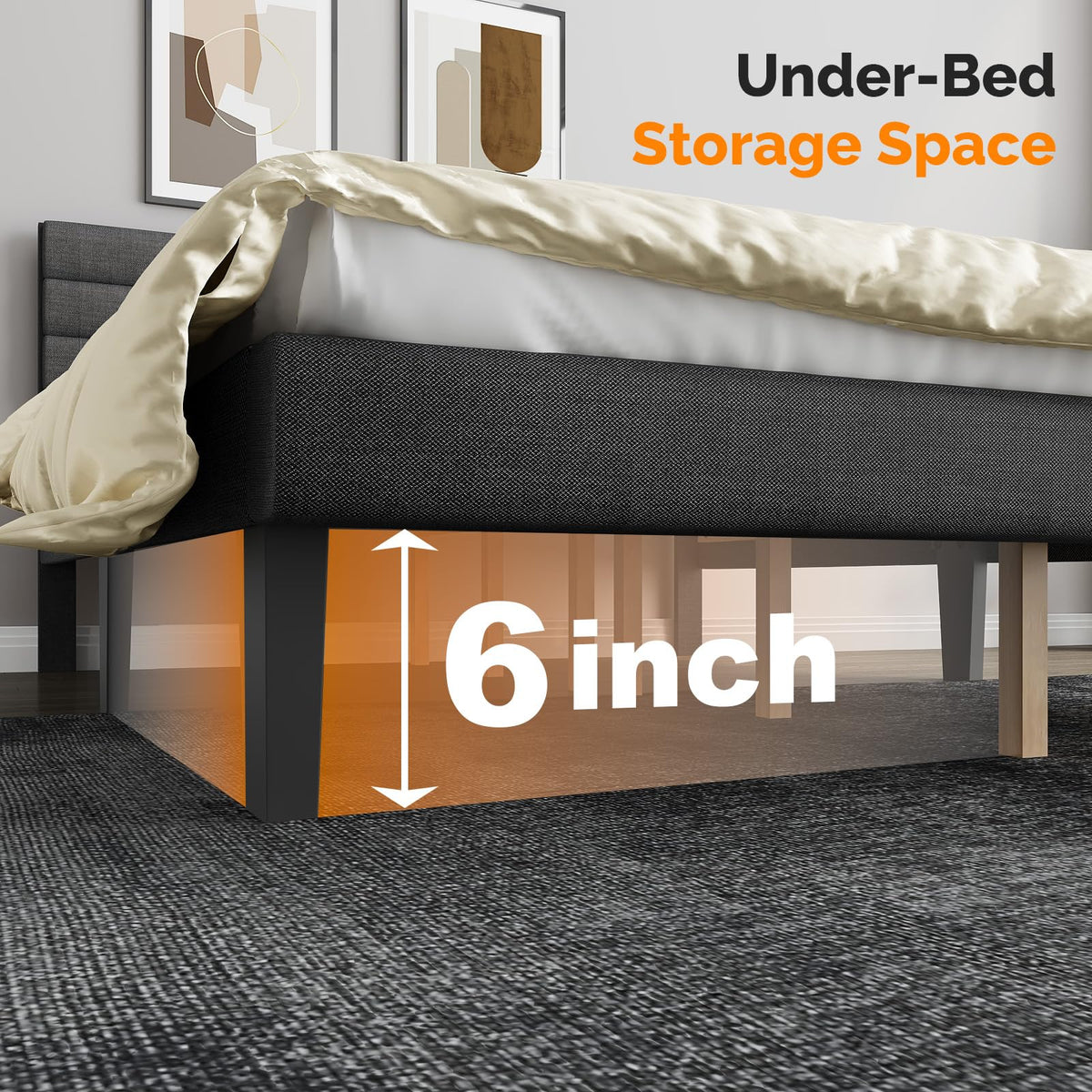 Queen Size Linen Fabric Upholstered Platform Bed Frame F246