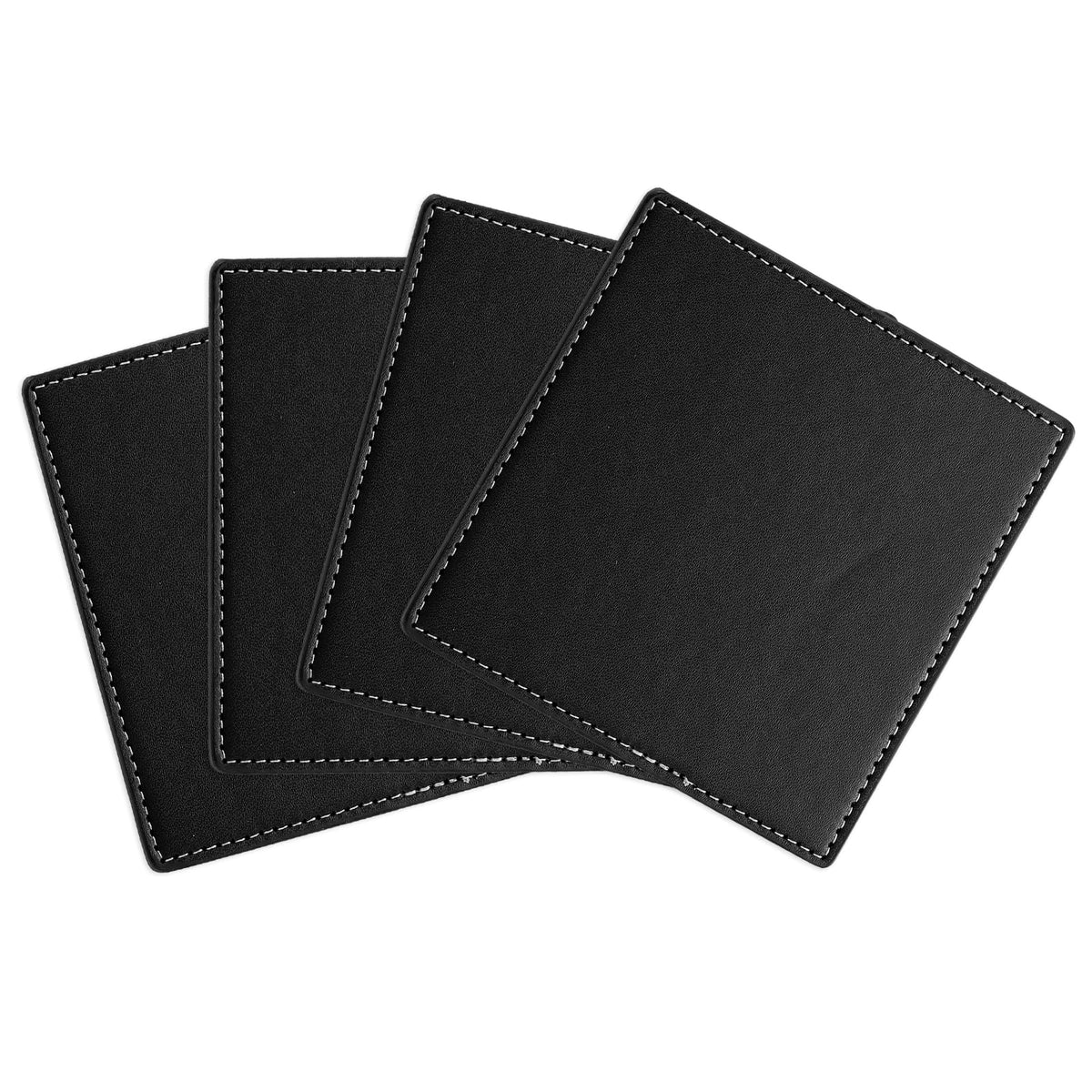 White Stitched Dual Sided Leather Coasters Set of 4 D47437