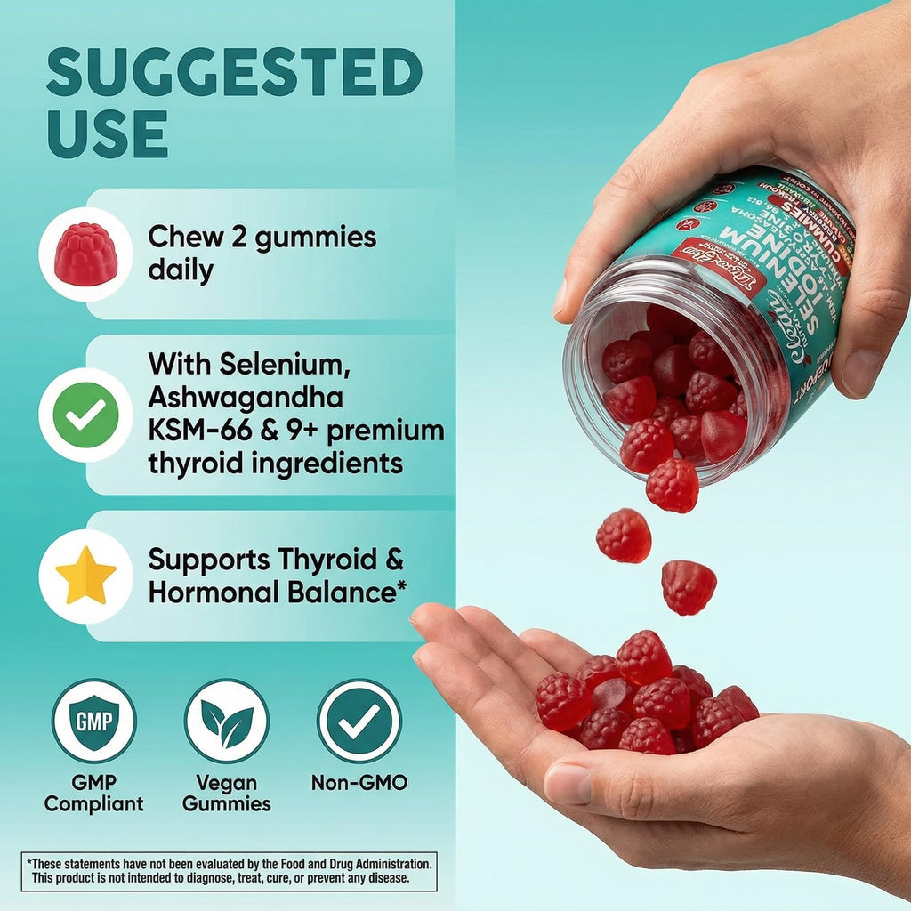 Thyroid Support Gummies Selenium Iodine Ashwagandha Turmeric Blueberry Q390