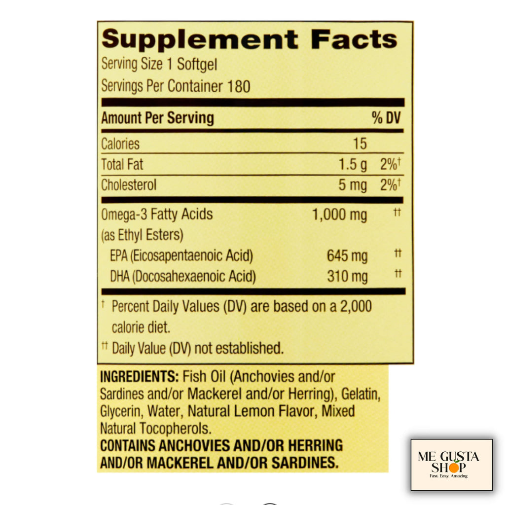 Omega-3 Fish Oil Soft Gels 1000 mg 180 Count W7635