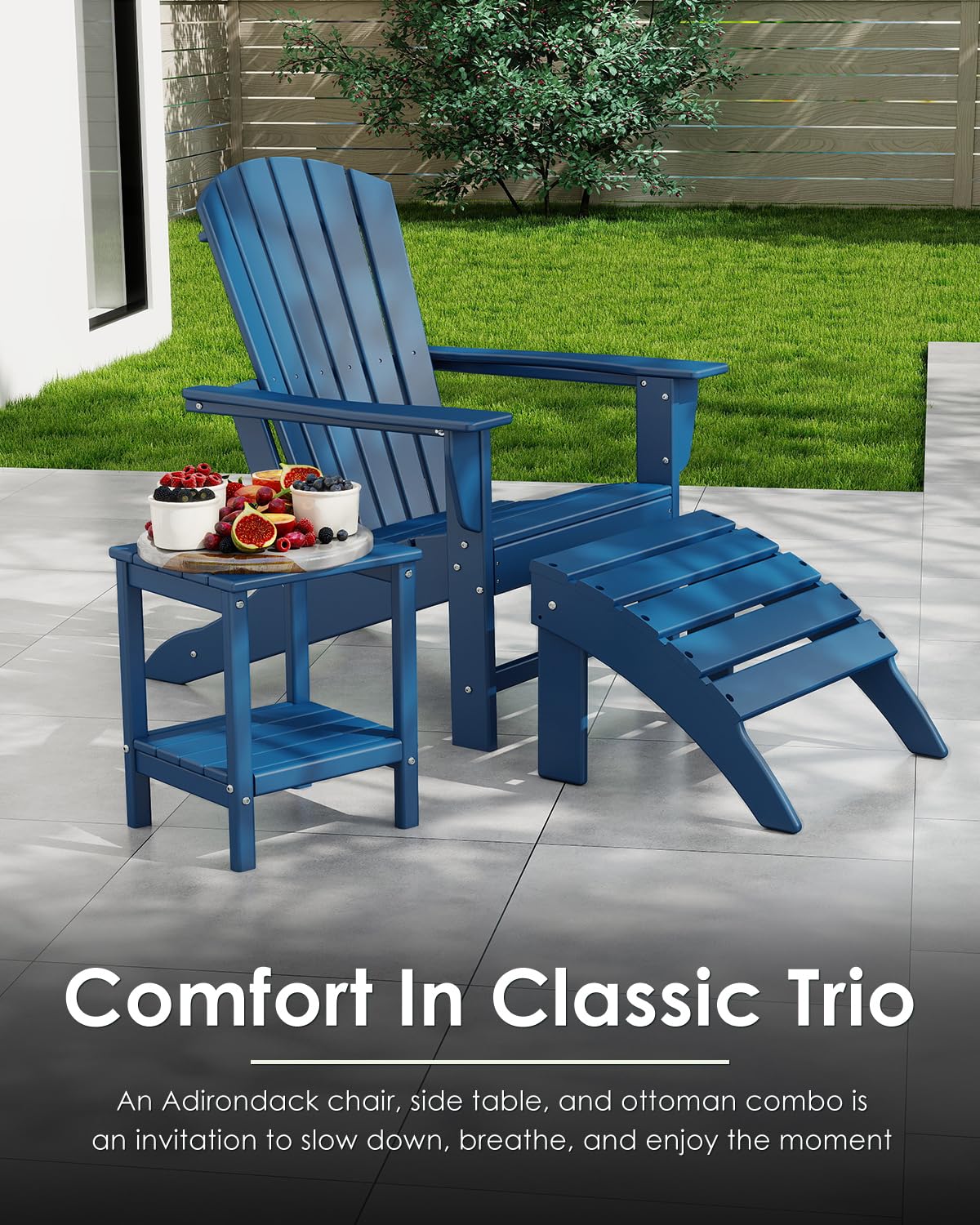 Oversized Adirondack Chairs Set of 2 HDPE All Weather Blue C41571
