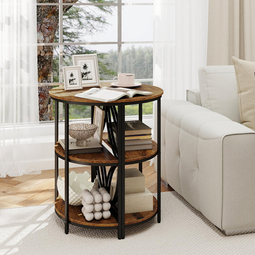 Half Round 3-Tier Sofa Side Table with Storage Shelves I92942