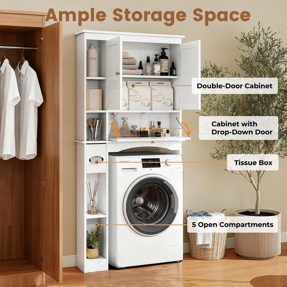 Over The Toilet Storage Cabinet with Doors and Adjustable Shelf, White Q75352