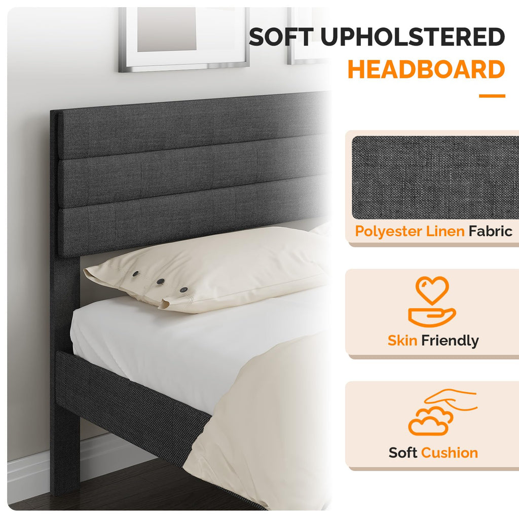 Queen Size Linen Fabric Upholstered Platform Bed Frame F246