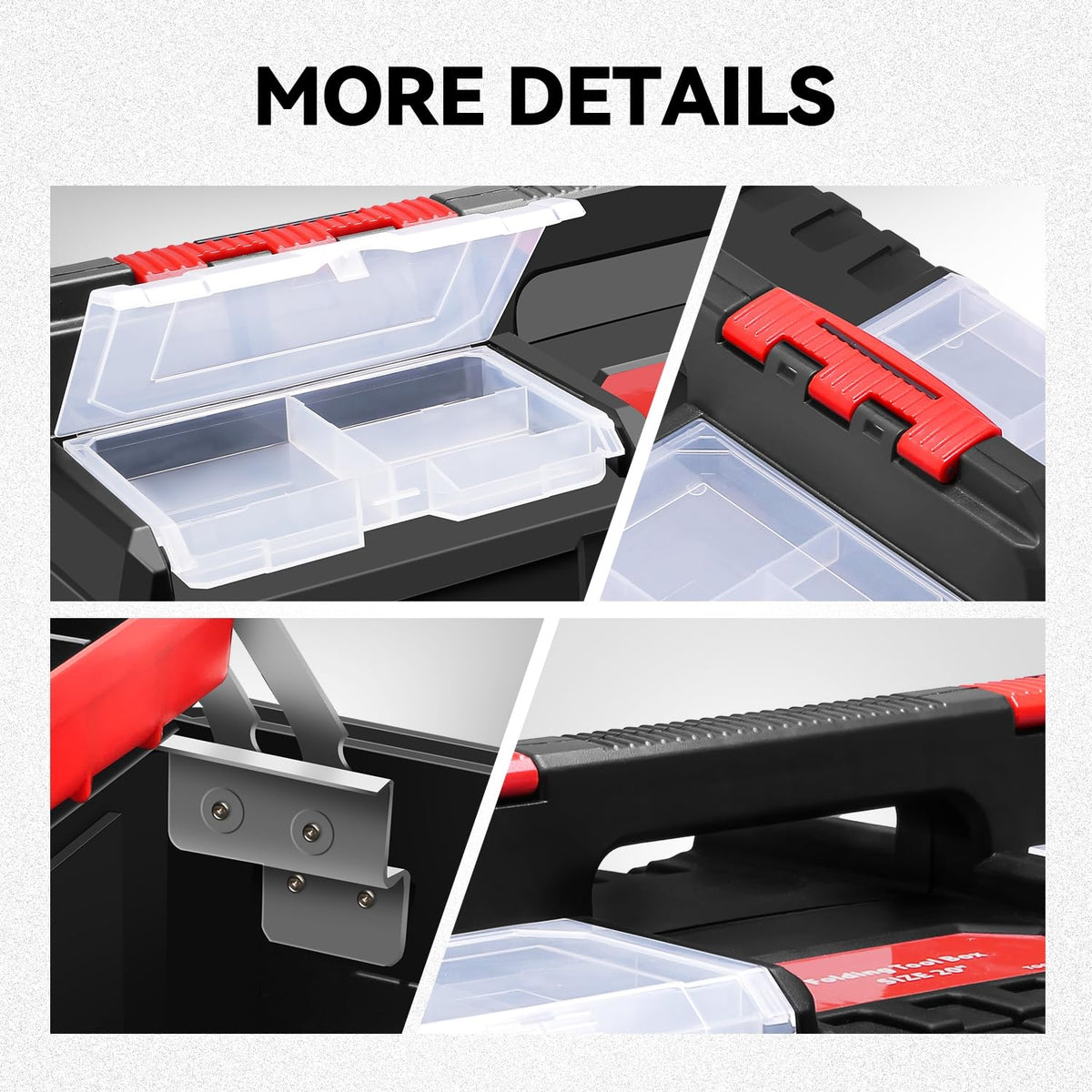 Foldable 2-layer Tool Box with Non-Slip Handle Tray Storage, Red U95238